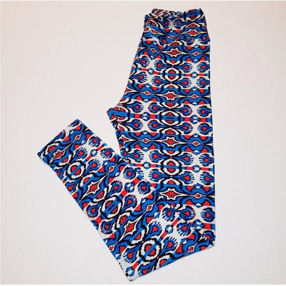 LuLaRoe Women Red, White, Blue Design Leggings One Size (Small)